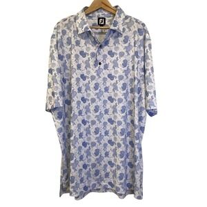 SALE FootJoy Mens Golf Polo Shirt Blue Floral Print Short Sleeve - Size XXL